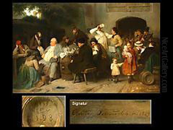 Munchner Wirtshausszene Oil Painting by Claudius Von Schraudolph