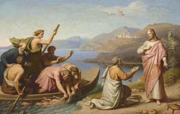 Der Fischfang Des Petrus. Oil Painting by Johann von Schraudolph