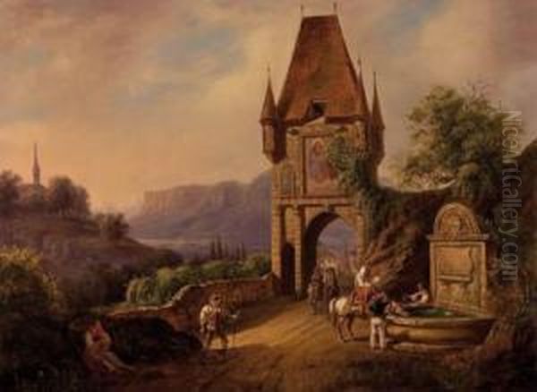 Passeyertor In Meran Oil Painting by Franz Von Schrutek De Monte Sylva