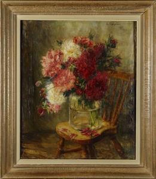 Blomsterstilleben Pa Stol Oil Painting by Ida Eleonora Von Schulzenheim