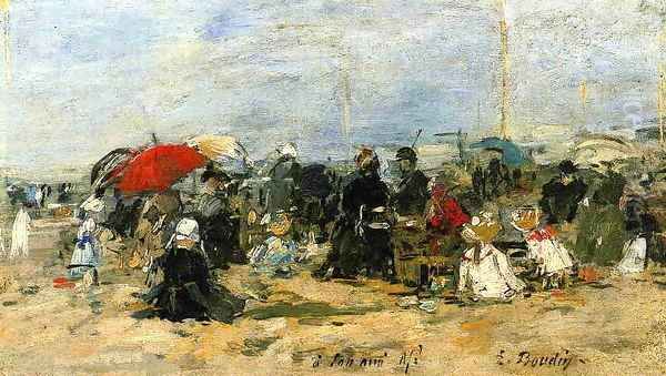 Trouville Beach Scene 1883-1887 Oil Painting by Eugene Boudin