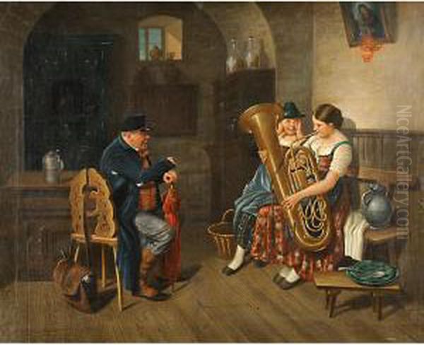 Lezione Di Musica Oil Painting by Adolf Ritter Von Schwarzenfeld