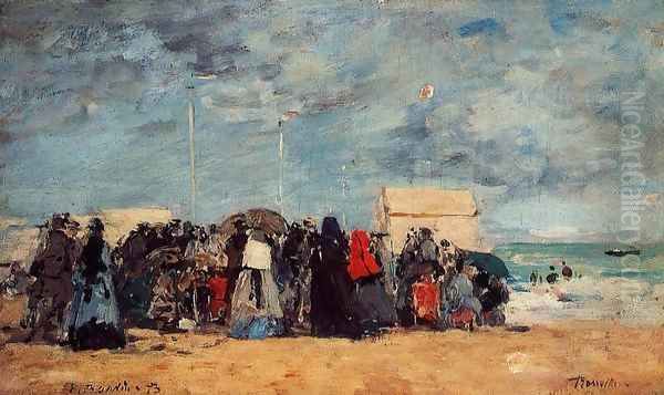 Trouville Beach Scene3 1873 Oil Painting by Eugene Boudin