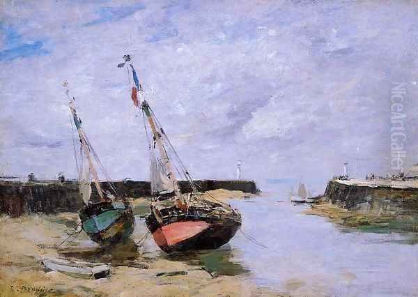 Trouville the Jettys Low Tide 1885-1890 Oil Painting by Eugene Boudin