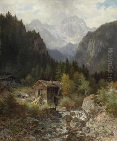 Gebirgslandschaft Mit Bach Und Wassermuhle Oil Painting by Ludwig, Louis Von Sckell