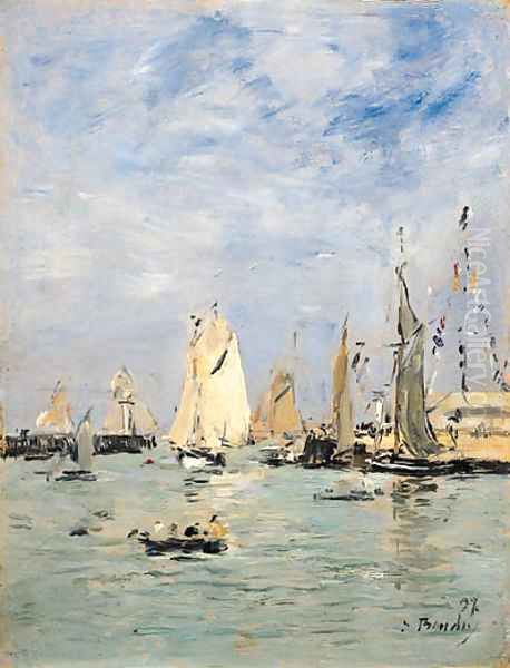 Trouville, Les jetes mare haute (Trouville, The Pier at Hightide) Oil Painting by Eugene Boudin