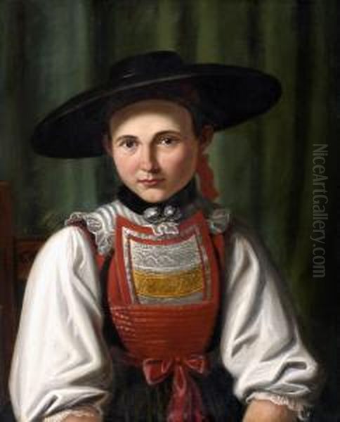 Maria Schrofel Von Poking Bey Starnberg Oil Painting by August Carl Graf Von Seinsheim