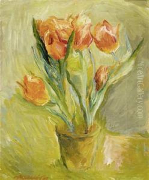 Still Life With Tulips Oil Painting by Alexander Leo Von Soldenhoff