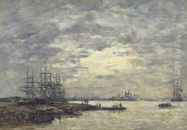 Bordeaux, bateaux sur la Garonne Oil Painting by Eugene Boudin