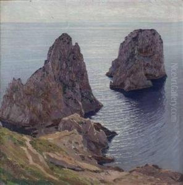 Die Faraglioni-klippen Bei Capri Oil Painting by Paul von Spaun