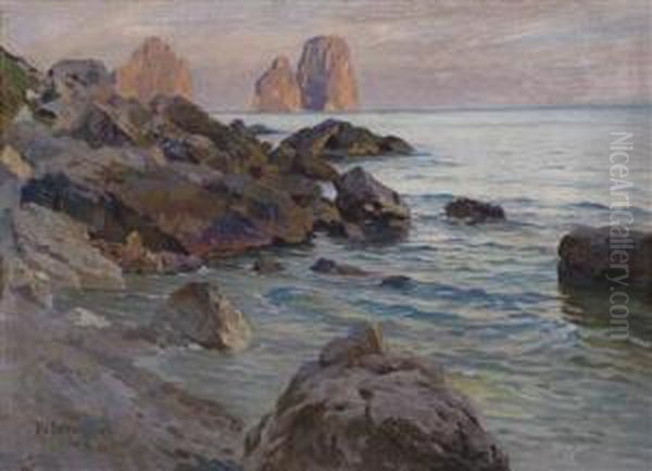 View Of The Farglioni Near Capri Oil Painting by Paul von Spaun