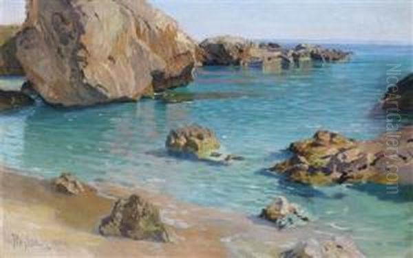 View Of The Coast Near Capri Oil Painting by Paul von Spaun