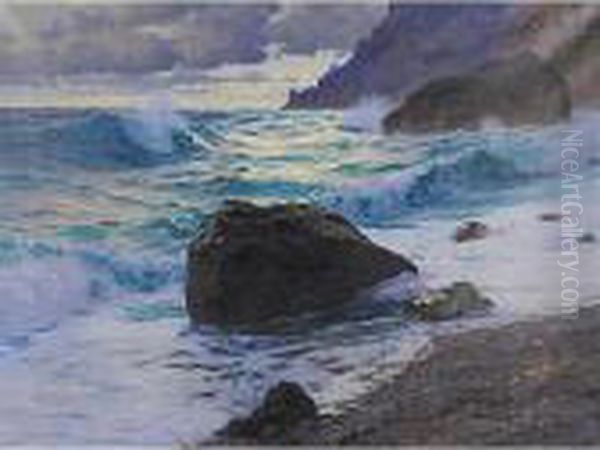 Onde Sugli Scogli Oil Painting by Paul von Spaun