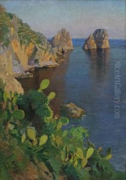 Kustenlandschaft Bei Capri Oil Painting by Paul von Spaun