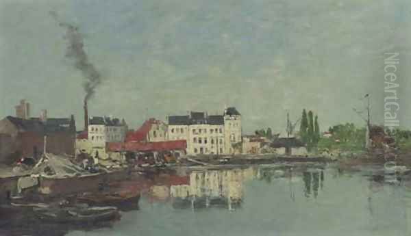 Bruxelles Le bassin du commerce Oil Painting by Eugene Boudin