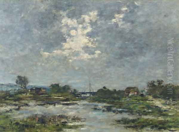 Clair de lune sur les marecages, La Touques Oil Painting by Eugene Boudin