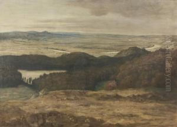 Landschaft Am Oberrhein. Oil Painting by Wilhelm Aug. Von Steinhausen