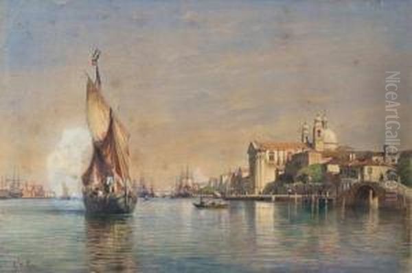 Imbarcazioni Sulla Giudecca Oil Painting by Emanuel Ritter Von Stockler