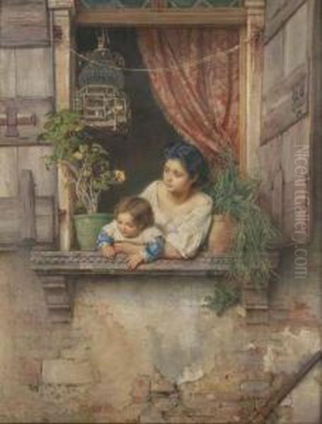 A Window Oil Painting by Emanuel Ritter Von Stockler