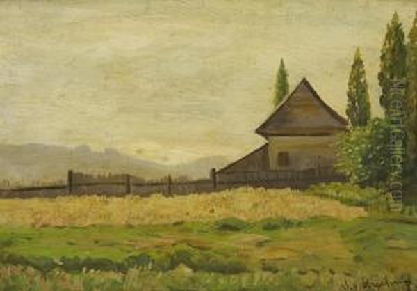 Kornfeld Mit Holzhaus Oil Painting by Stephanie Von Strechine