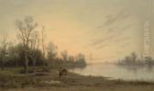 A Horseman On The Banks Of The Dnestr River, Ukraine Oil Painting by Stephanie Von Strechine