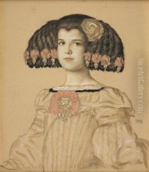 Portrait Of Mary, The Artist's Daughter, In Spanish Costume Oil Painting by Franz von Stuck