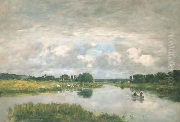 La riviere, Deauville Oil Painting by Eugene Boudin