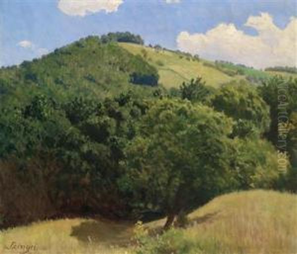 Hilly Landscape Oil Painting by Paul Von Szinyei-Merse