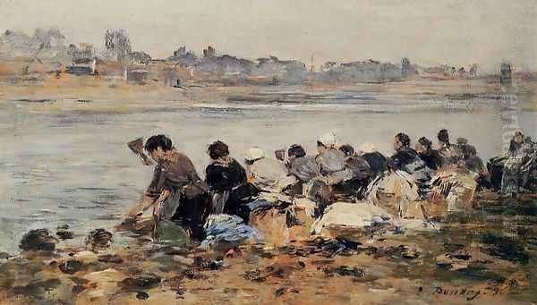 Laundresses on the Banks of the Touques 1886 Oil Painting by Eugene Boudin