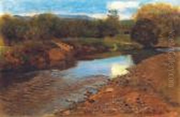 Streamside (landscape With Stream) Oil Painting by Paul Von Szinyei-Merse