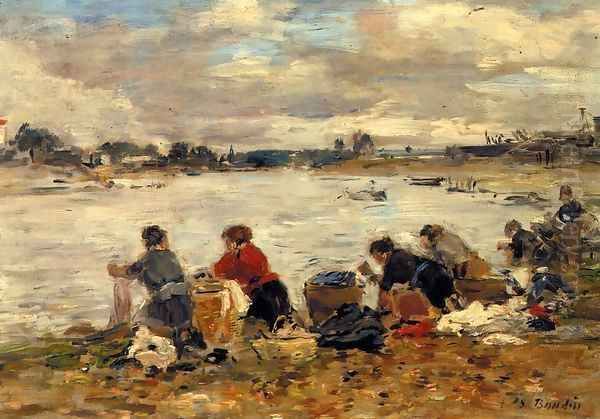 Laundresses on the Banks of the Touques2 1894-1897 Oil Painting by Eugene Boudin