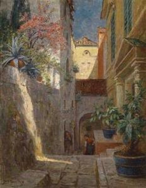 View Into A Southern Lane Oil Painting by Berta Von Tarnoczy