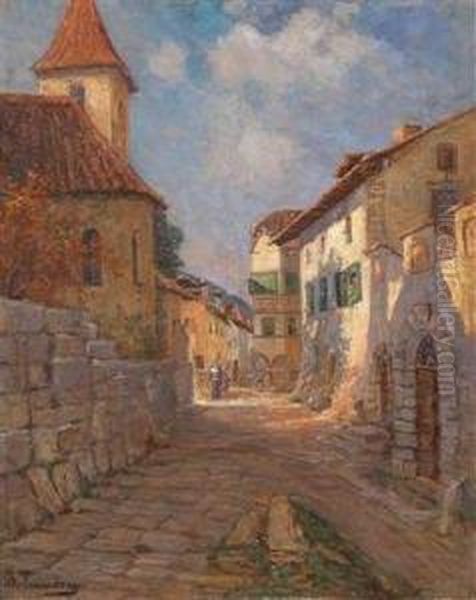 Eine Gasse In Rattenberg/inn Oil Painting by Berta Von Tarnoczy