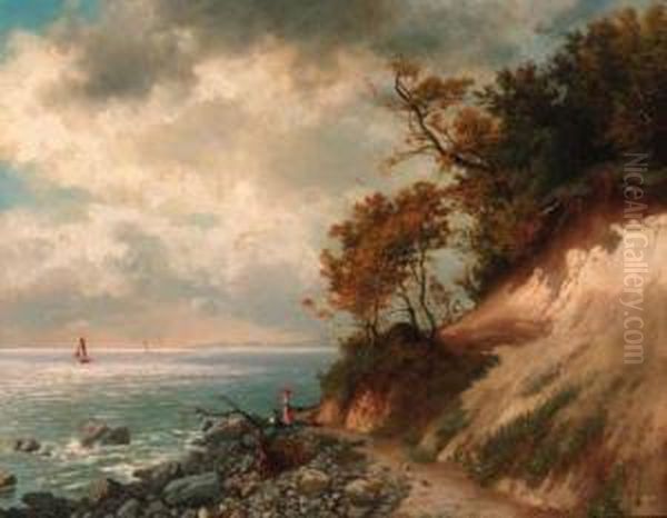 Sailing Boats Off The Coast Oil Painting by Berta Von Tarnoczy