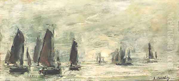 Le Dpart Des Bateaux De Pche Oil Painting by Eugene Boudin