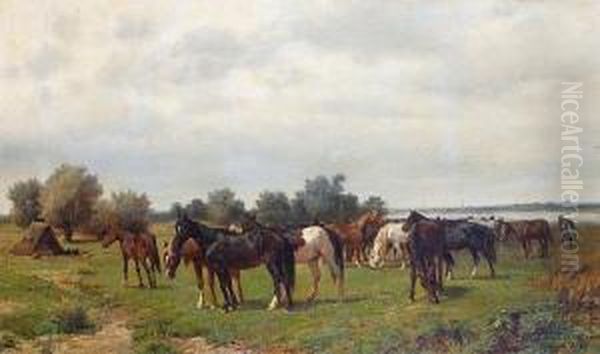 Horses In A Meadow Oil Painting by Otto Karl Kasimir Von Thoren