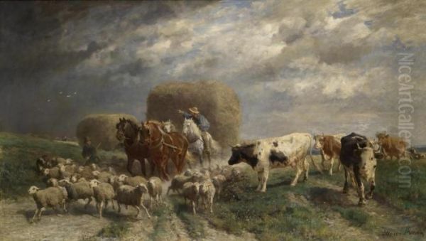 Bringing In The Haywith A Storm Approaching Oil Painting by Otto Karl Kasimir Von Thoren