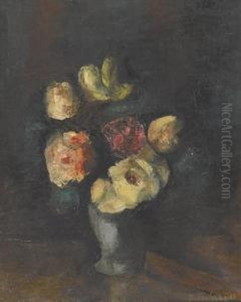 Stillleben Mit Rosen. Oil Painting by Johann Wilhelm Von Tscharner