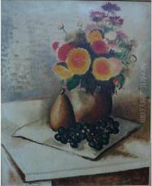 Nature Morte Au Bouquet Et Aux Raisins Oil Painting by Johann Wilhelm Von Tscharner