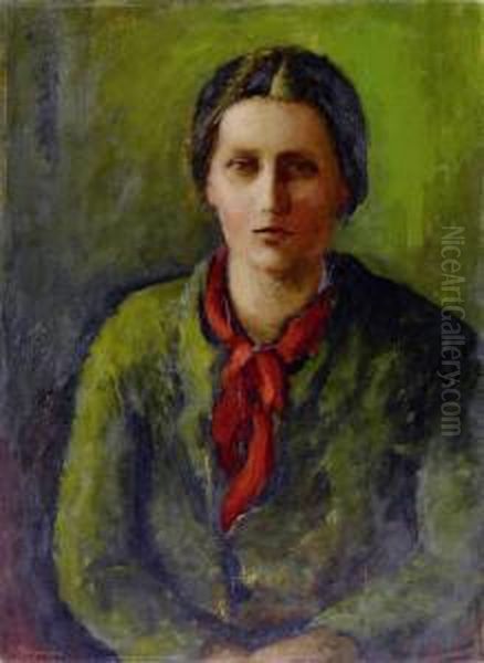 Frau Mit Rotem Schal Oil Painting by Johann Wilhelm Von Tscharner