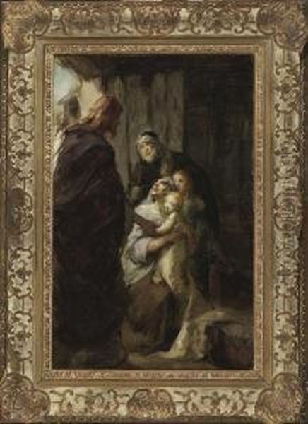 Christus, Ein Krankes Kind Heilend. Oil Painting by Fritz von Uhde