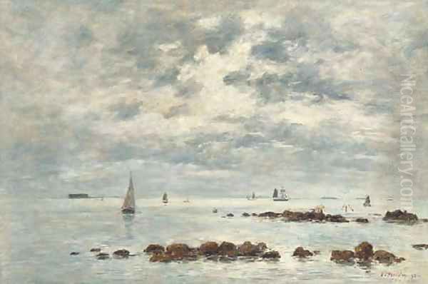 Maree basse, Saint-Vaast-La-Hougue Oil Painting by Eugene Boudin