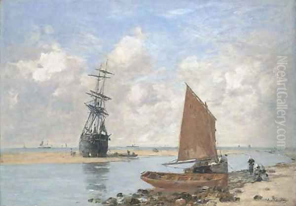 Passe de Trouville, maree basse Oil Painting by Eugene Boudin