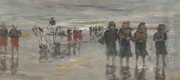 Pecheuses revenant de la plage, Berck Oil Painting by Eugene Boudin