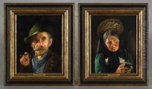 Portraits Of A Man And Woman Oil Painting by Alexander von Wagner