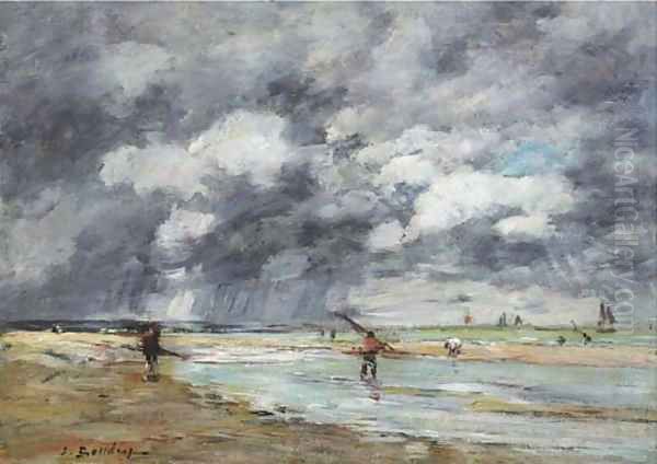 Rivage maree basse, temps de pluie, environs de Trouville Oil Painting by Eugene Boudin