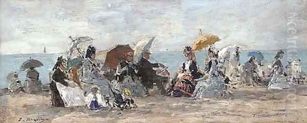 Scene de plage à Trouville Oil Painting by Eugene Boudin