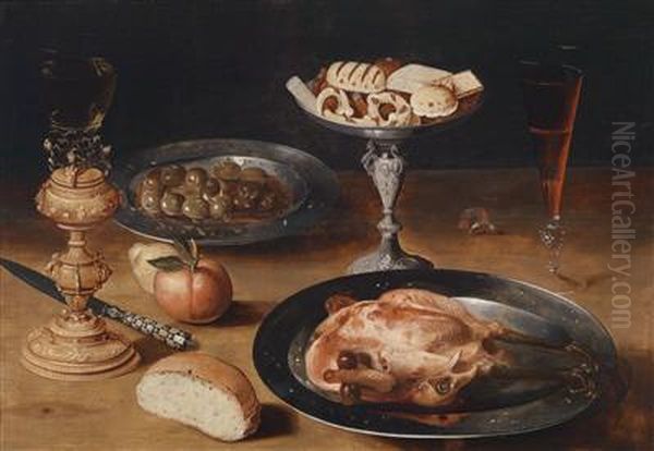 A Banquet Still Life With Vessels Oil Painting by Gottfried, Gotthardt Von Wedig