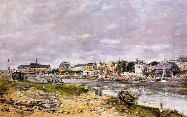 The Port of Trouville the Market Place and the Ferry 1884 Oil Painting by Eugene Boudin