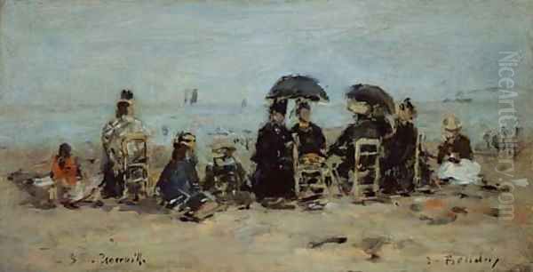 Trouville Scene de plage Oil Painting by Eugene Boudin